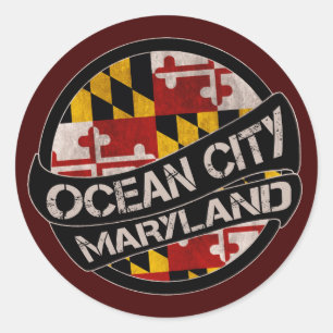 Ocean City Maryland flagga grunge-klistermärken Runt Klistermärke