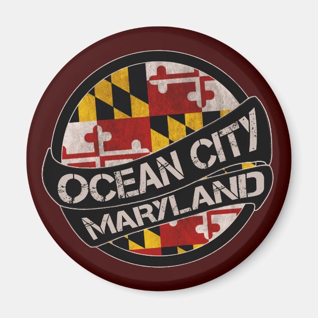Ocean City Maryland flagga grunge magnet (Framsidan)