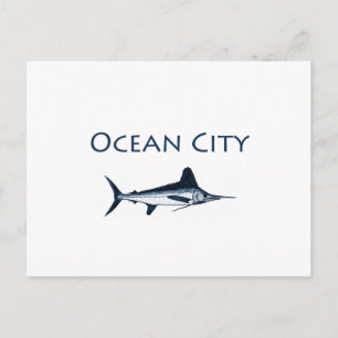 Ocean City Maryland Logotyp (vit marlin) Vykort