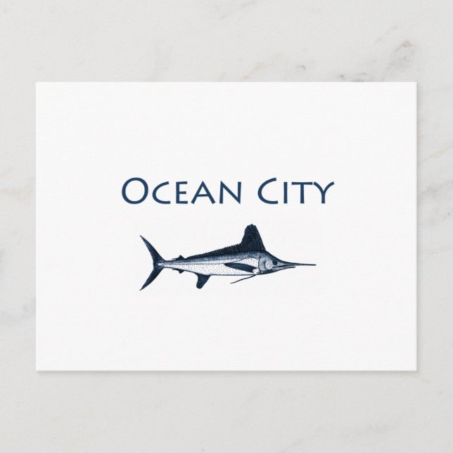 Ocean City Maryland Logotyp (vit marlin) Vykort (Framsida)