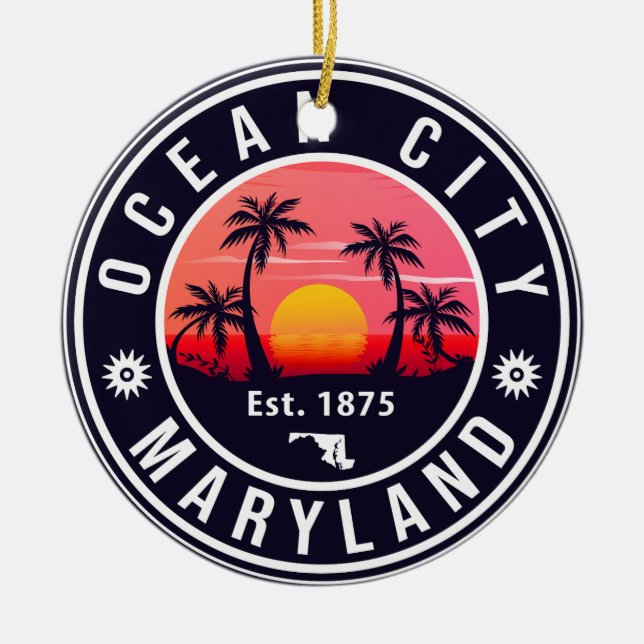 Ocean City Maryland Retro Sunset Souvenirs 60 Julgransprydnad Keramik (Framsidan)