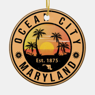 Ocean City Maryland Retro Sunset Souvenirs 60 Julgransprydnad Keramik