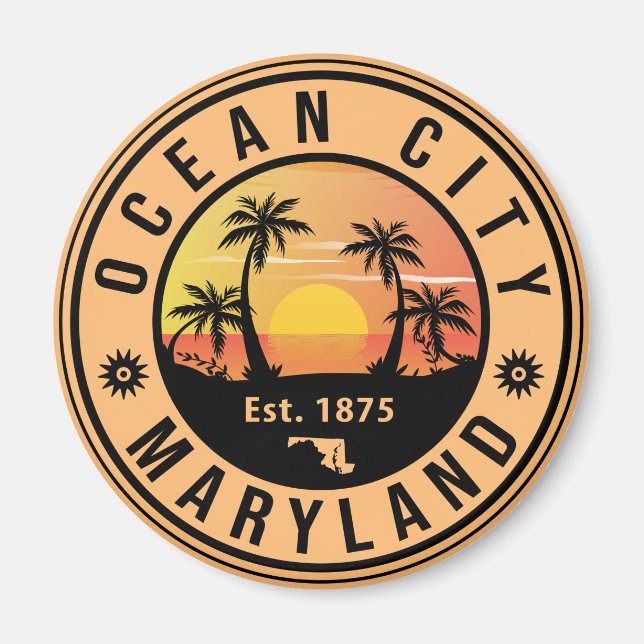Ocean City Maryland Retro Sunset Souvenirs 60 Magnet (Framsidan)
