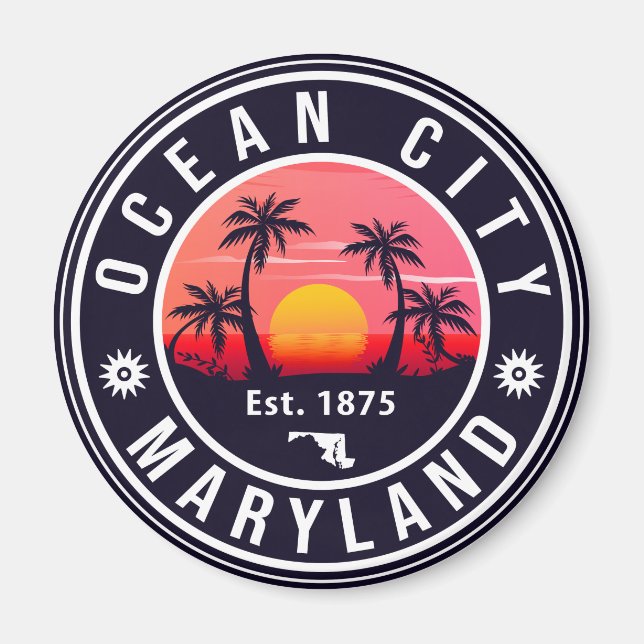 Ocean City Maryland Retro Sunset Souvenirs 60 Magnet (Framsidan)