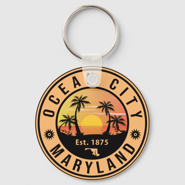 Ocean City Maryland Retro Sunset Souvenirs 60 Nyckelring (Framsida)