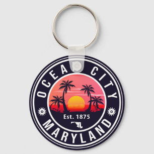 Ocean City Maryland Retro Sunset Souvenirs 60 Nyckelring
