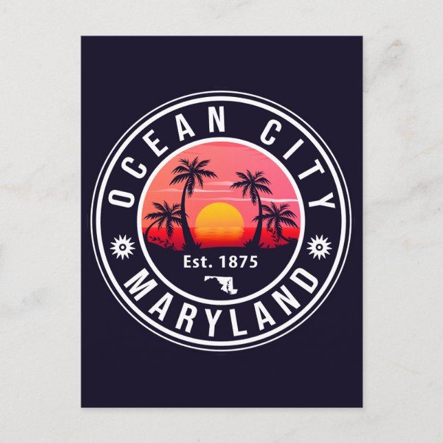 Ocean City Maryland Retro Sunset Souvenirs 60 Vykort (Framsida)