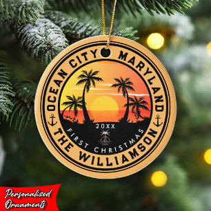 Ocean City Maryland Retro Sunset Souvenirs 80-tale Julgransprydnad Keramik