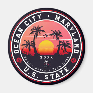 Ocean City Maryland Retro Sunset Souvenirs 80-tale Magnet