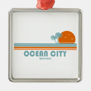 Ocean City Maryland Sol Handflatan Träd Julgransprydnad Metall