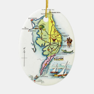 Ocean City, Maryland Vintage Karta Julgransprydnad Keramik