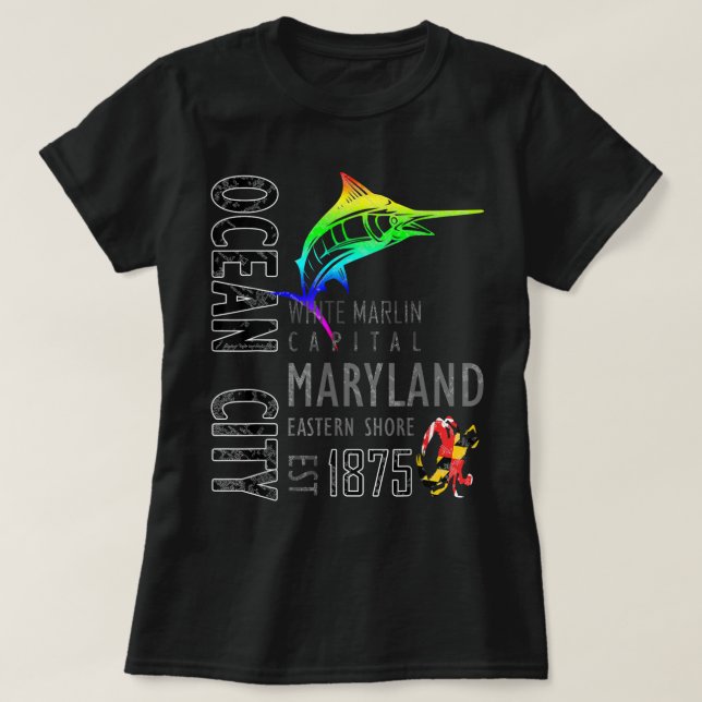 Ocean City Maryland White Marlin Capital Östra S T Shirt (Design framsida)