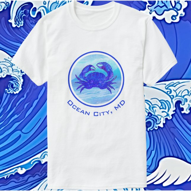 Ocean City, MD Blue Crab och Vågar T-Shirt (Skapare uppladdad)
