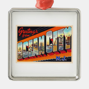Ocean City New jersey NJ Large Brev vykort Julgransprydnad Metall