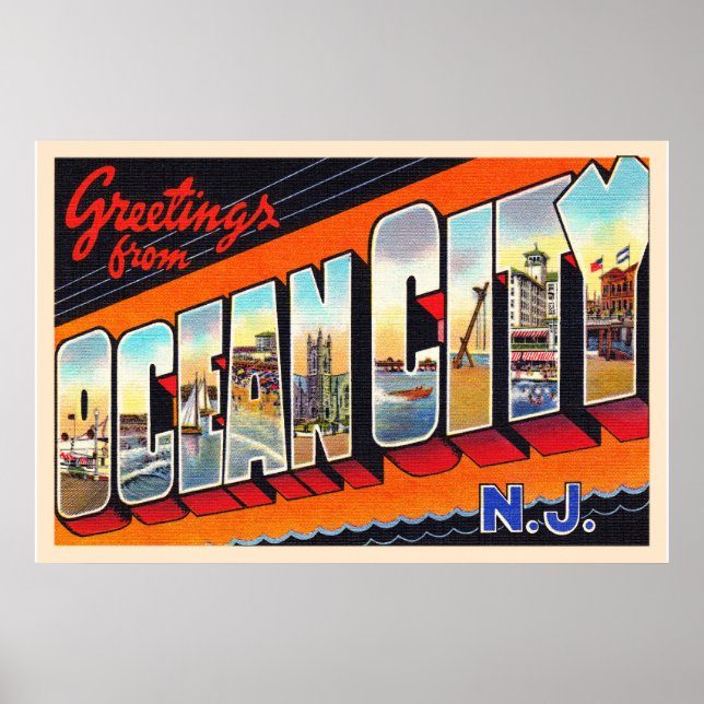 Ocean City New jersey NJ Large Brev vykort Poster (Framsidan)