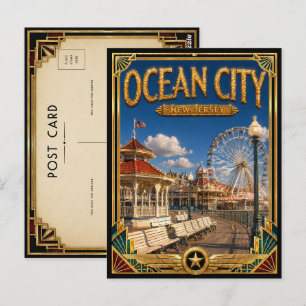 Ocean City New Jersey Vintage Art Deco Guldåldern Vykort