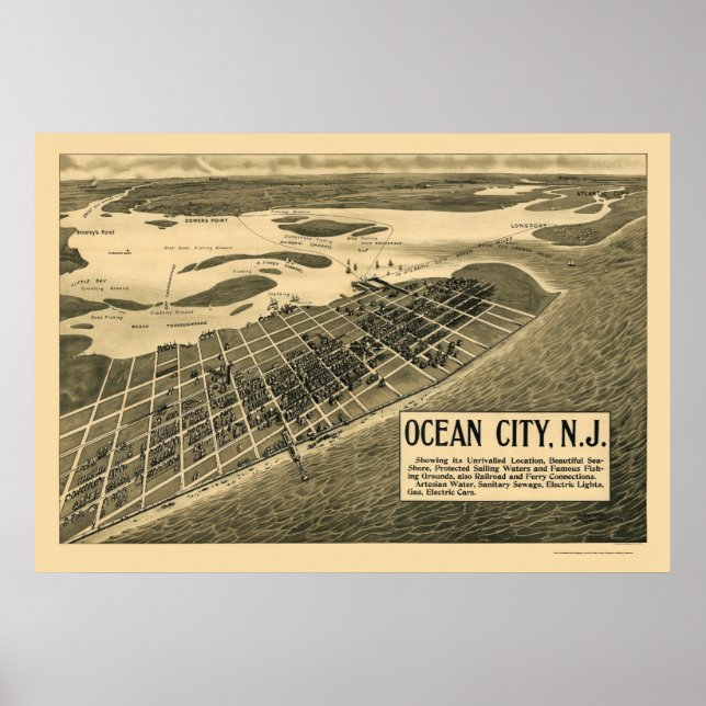 Ocean City, NJ Panoramic Karta - 1903 Poster (Framsidan)