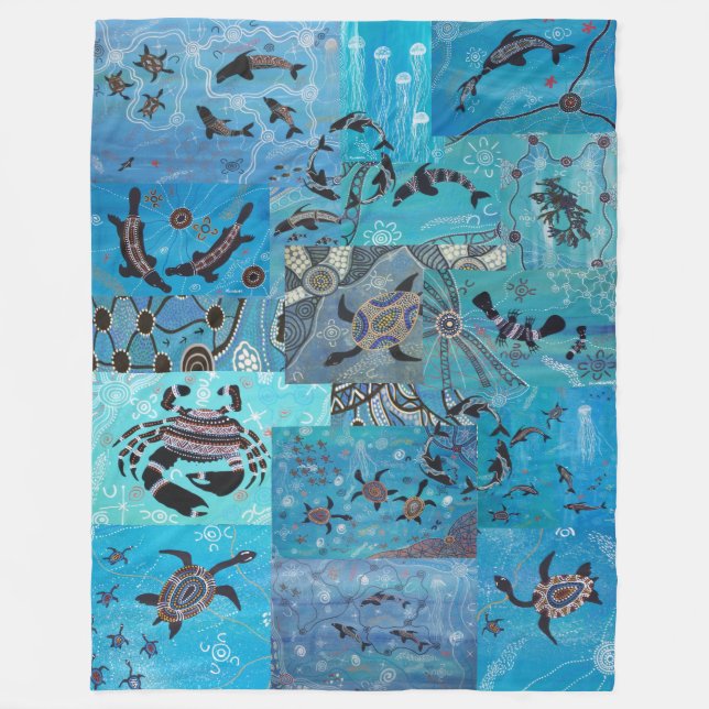 Ocean Collage Aboriginal Fleece Blanket (Framsidan)
