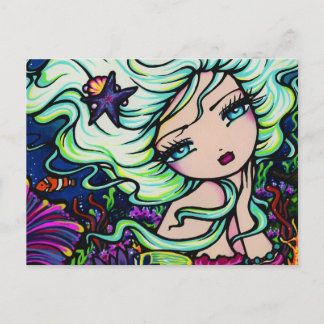 Ocean Coral Reef Starfish Sjöjungfru Fantasy Postc Vykort