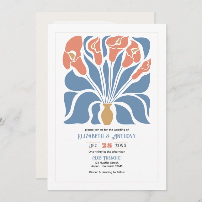 Ocean & Coral Sand Abstract Floral Boho Wedding Inbjudningar (Fram/baksida)