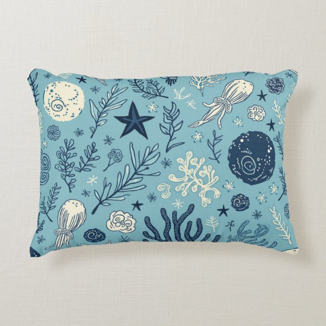 Ocean Creatow Mönster Pillow Prydnadskudde (Framsidan)