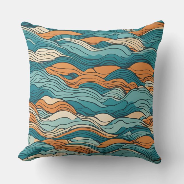Ocean Currents: Stylized Wave Pattern Kudde (Framsida)