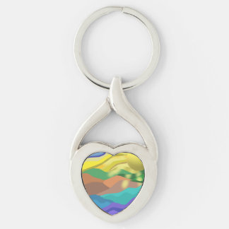 Ocean Dessert, sommarlandskap Abstrakt Twisted Heart Silverfärgad Nyckelring