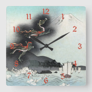 Ocean Dragon Stigning till Mt. Fuji HOKUSAI Ukiyo- Fyrkantig Klocka
