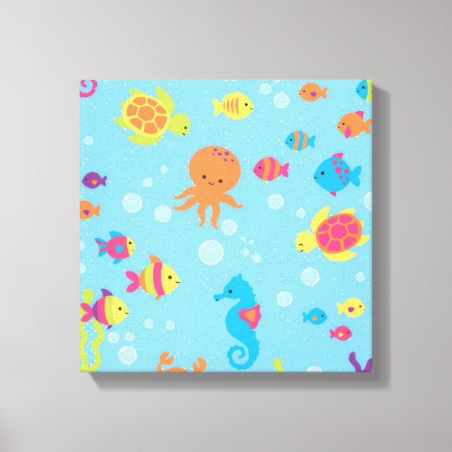 Ocean Dreams Turtle and Fish Canvas Print (Framsida)