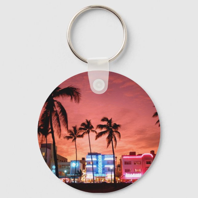 Ocean Drive - Miami Beach Skyline Keychain Nyckelring (Framsida)