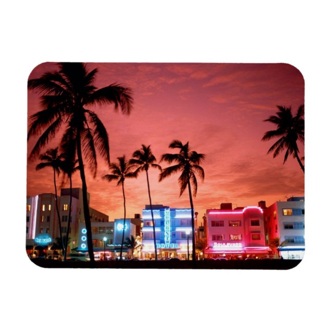 Ocean Drive Miami Beach Skyline Magnet (Horisontell)
