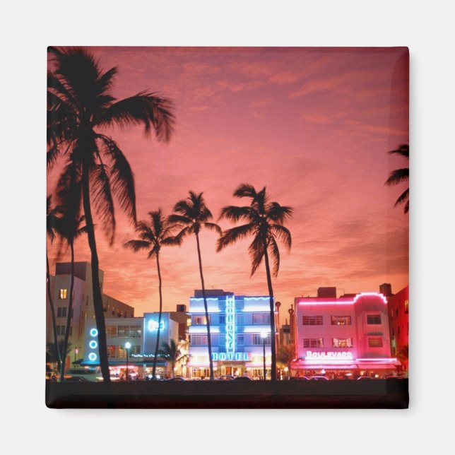 Ocean Drive - Miami Beach Skyline Magnet (Framsidan)