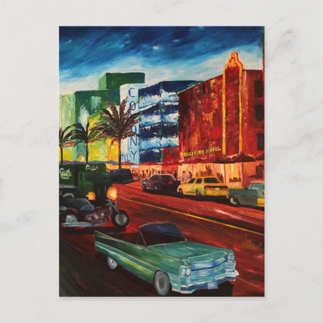 Ocean Drive Miami med Mint Cadillac Vykort (Framsida)
