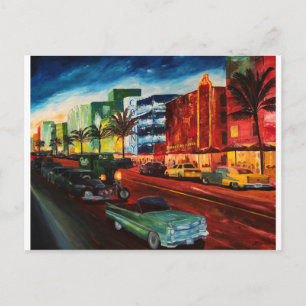 Ocean Drive Miami med Mint Cadillac Vykort
