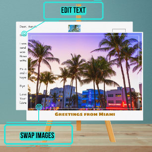Ocean Drive på natten i Miami Beach Vykort