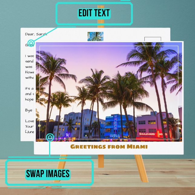 Ocean Drive på natten i Miami Beach Vykort (Please enjoy our postcard)