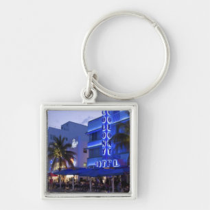 Ocean Drive, South Beach, Miami Beach, 2 Fyrkantig Silverfärgad Nyckelring