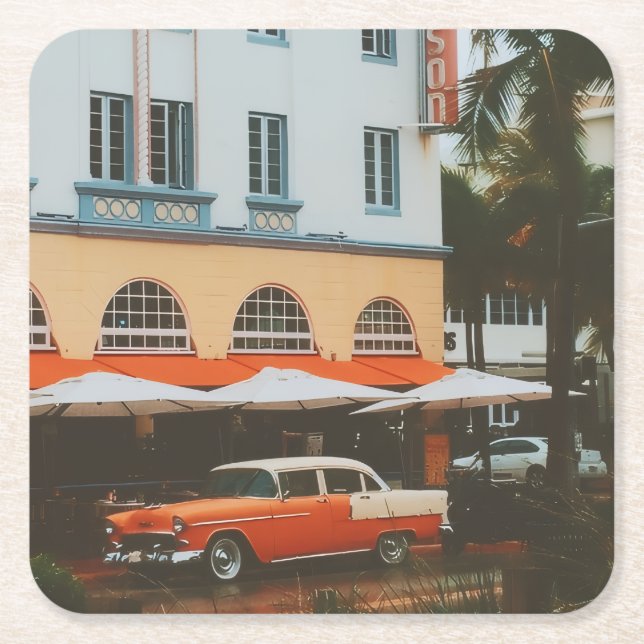 Ocean Drive, South Beach, Miami Underlägg Papper Kvadrat (Framsidan)
