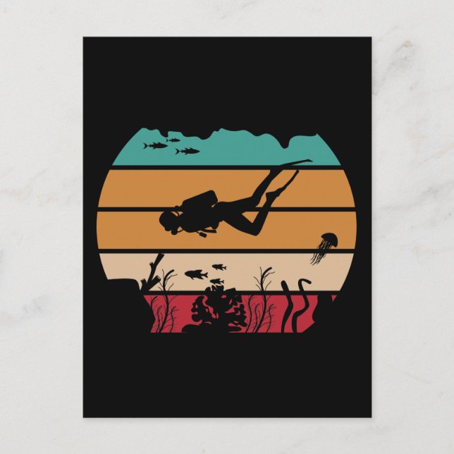 Ocean Dyka Retro Diver Vykort (Framsida)