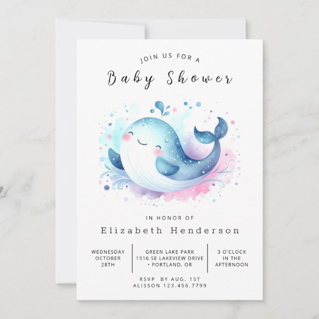 Ocean Editable Whale Baby Shower Inbjudningar (Framsida)