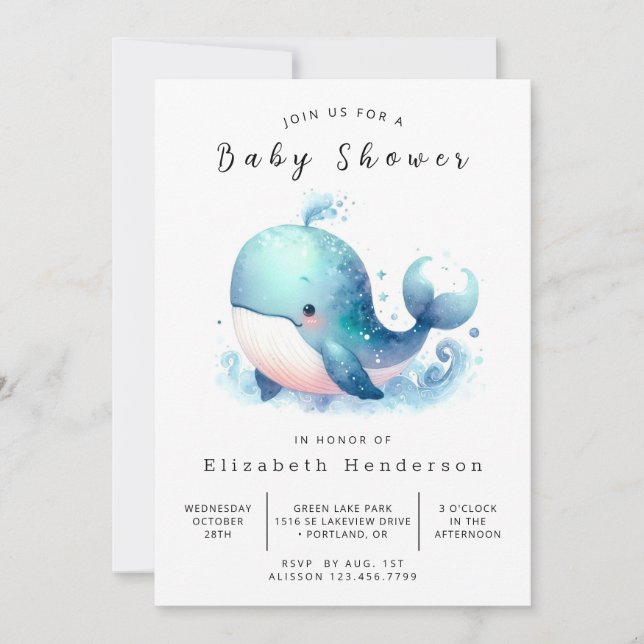 Ocean Editable Whale Baby Shower Inbjudningar (Framsida)
