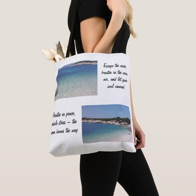 Ocean Escape - Motivational Beach Tote Bag Tygkasse (Närbild)