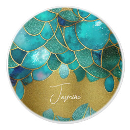 Ocean färg gems faux golden and glam custom name knopp