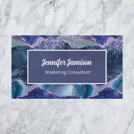 Ocean Faux Glitter Lila Blue Lavender Elegant Visitkort