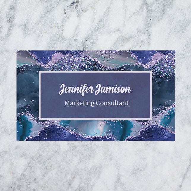 Ocean Faux Glitter Lila Blue Lavender Elegant Visitkort (Skapare uppladdad)