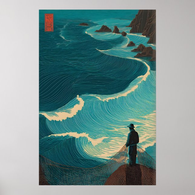Ocean Fisherman Wall Art - Lone Angler with Poster (Framsidan)