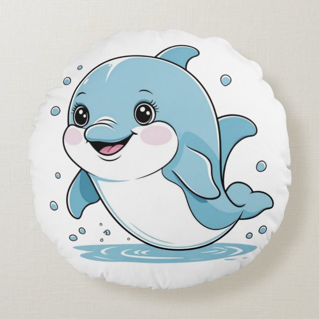 Ocean Friends Cute Sea Creatures Dolphin  Rund Kudde (Framsidan)