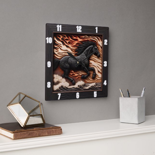 Ocean Gallop Time: Equine Wave Clock Fyrkantig Klocka (Kontor)