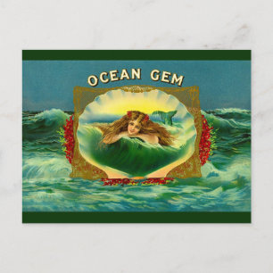 Ocean Gem sjöjungfru cigar label Vykort