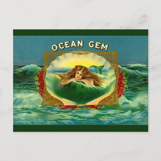 Ocean Gem sjöjungfru cigar label Vykort (Framsida)